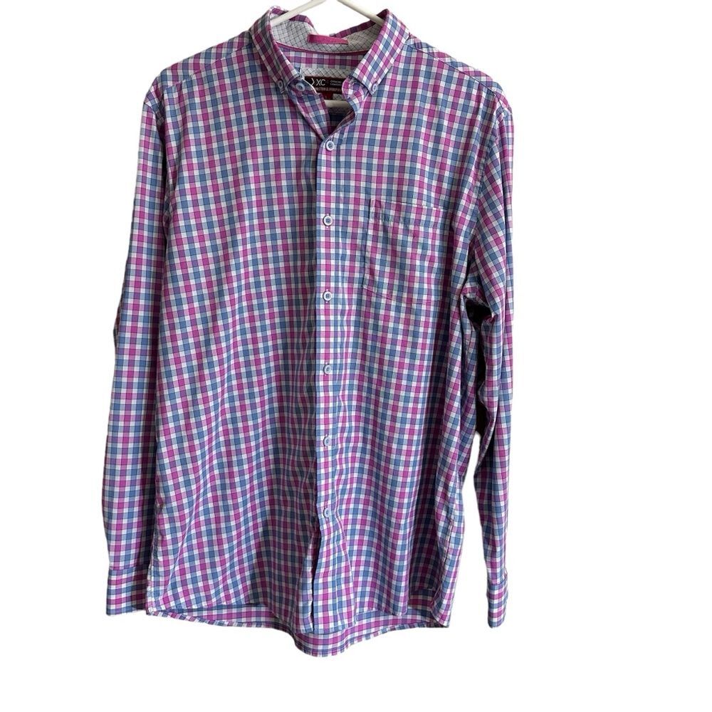 Johnston & Murphy XC4 Extreme Comfort Flip‎ Cuff Shirt Pink Blue Plaid Large